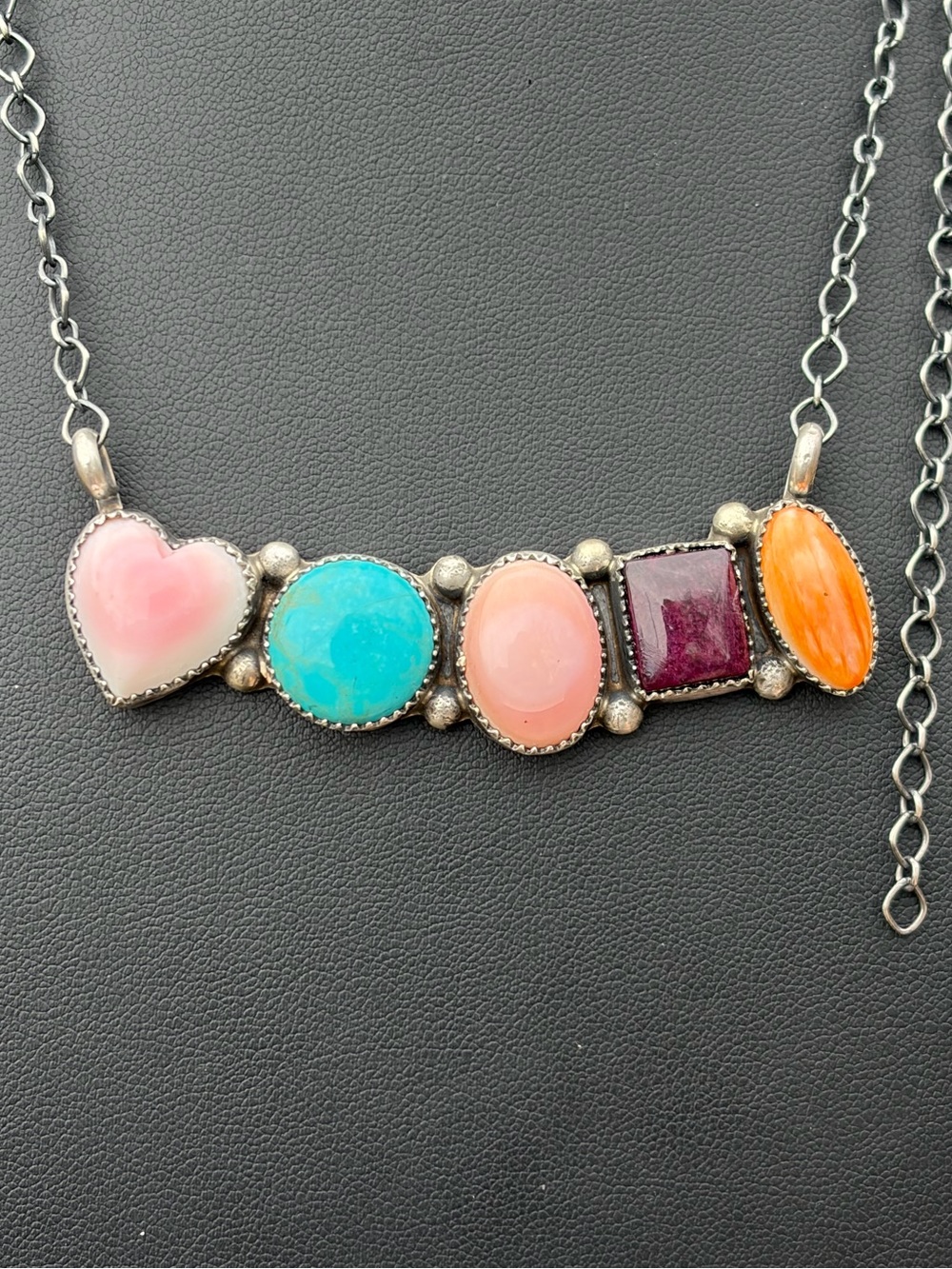 Navajo Bar Necklace Pink Conch Purple Spiny Turquoise Orange Spiny 925 silver